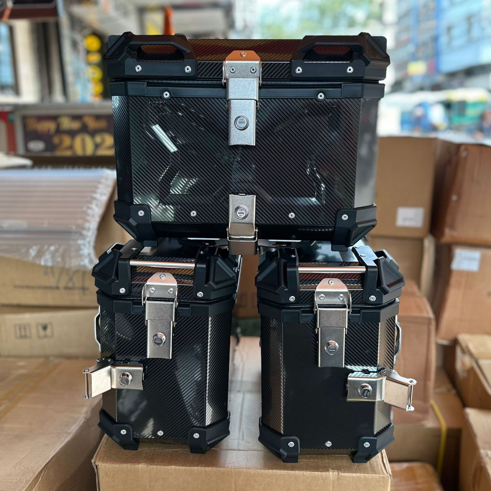 Carbon fiber topbox and panniers set of 3 for motocycle