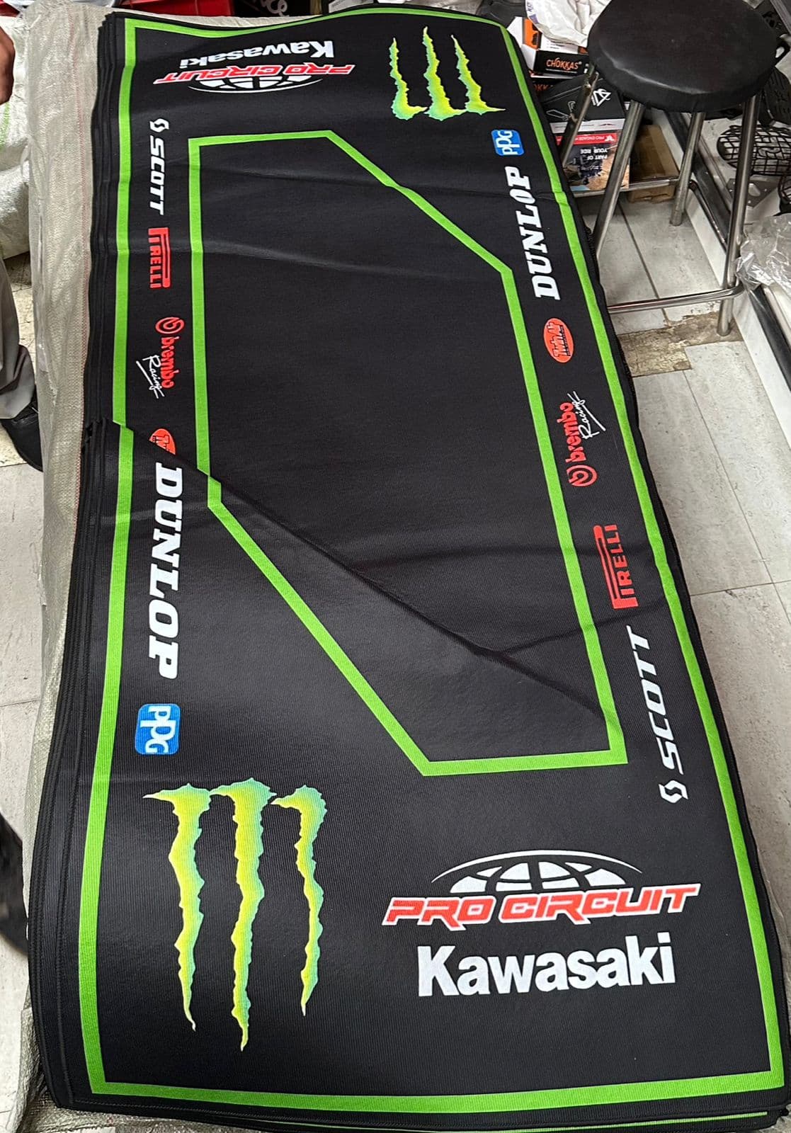 Motorcycle floor mats for garage and exhibition