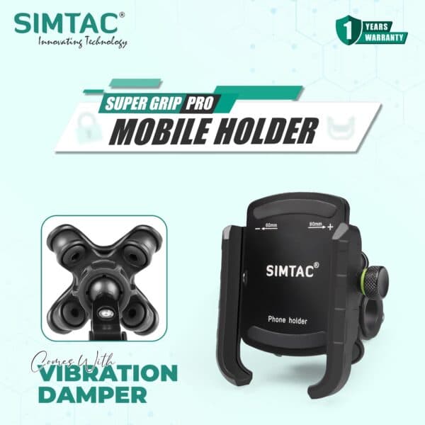 SIMTAC Super Grip Mobile Holder with Vibration Damper For BIKES/SCOOTERS/BICYCLE | MH01-PRO