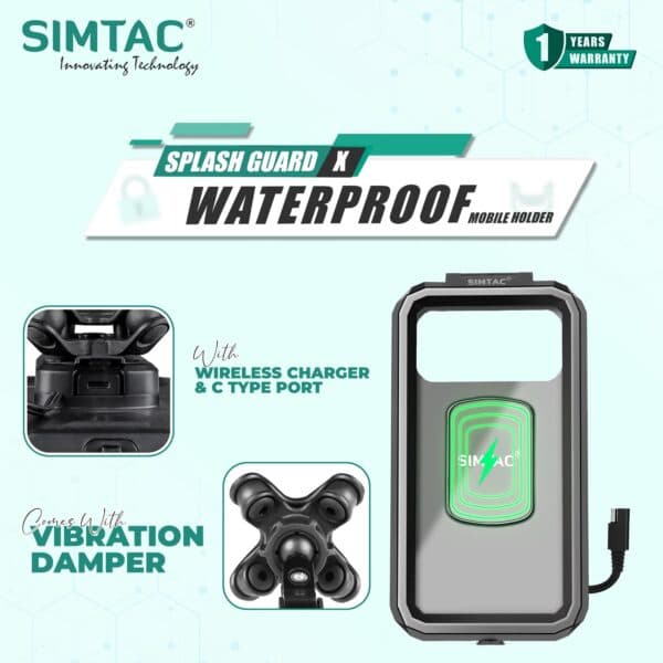 Simtac Splash Guard X Mobile Holder with Vibration Damper And Wireless Charging MHWPWC-PRO
