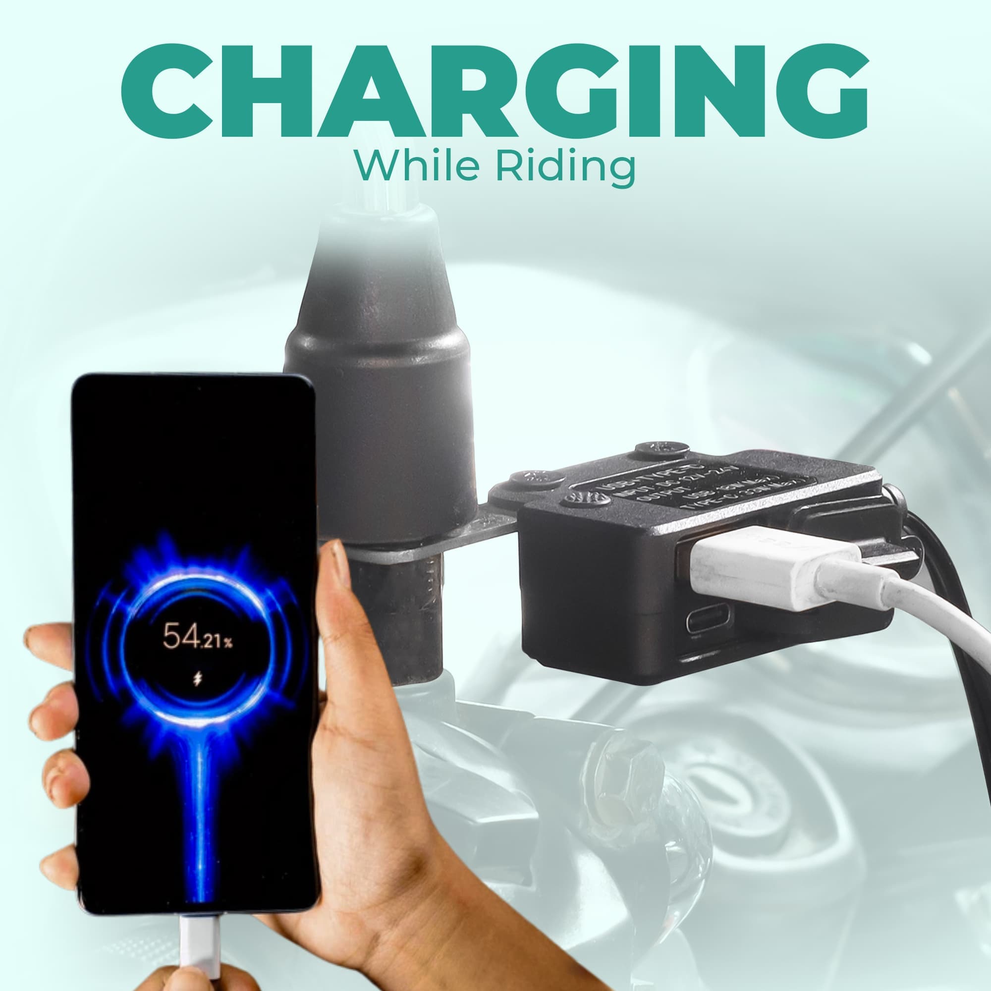 SIMTAC RapidRide Duo 51W Charger – Dual USB & Type-C Ports with Universal Fitment