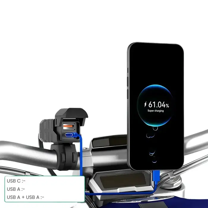 SIMTAC RapidRide pro Duo 51W Charger – Dual USB & Type-C Ports with Universal Fitment