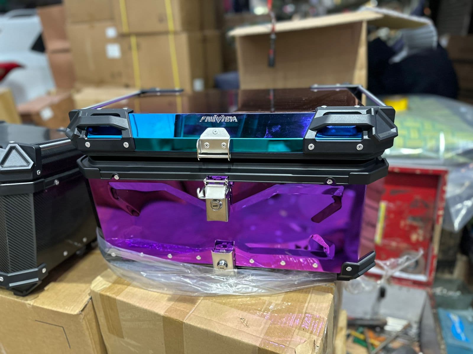 Stainless steel top box 65L rainbow blue