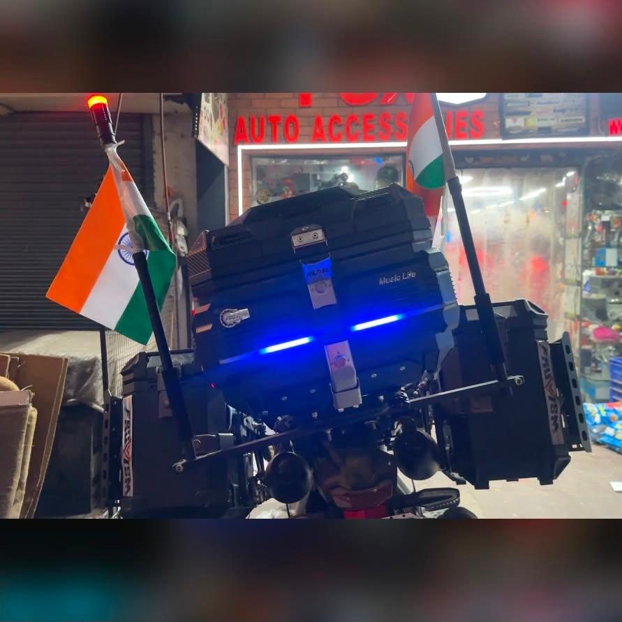 Motorcycle Topbox with LED DRL & Speakers (Metal  Base)