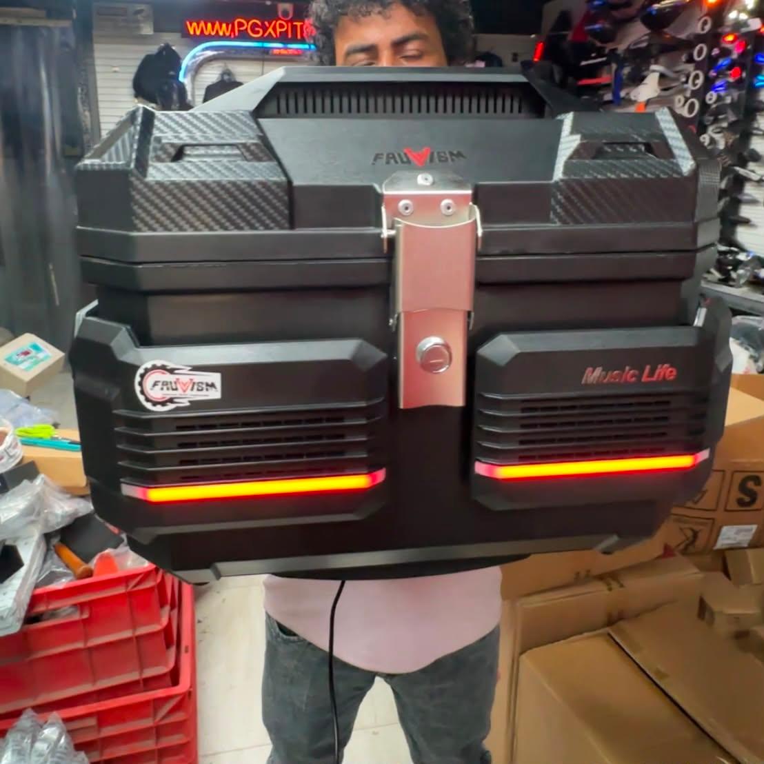 Motorcycle Topbox with 2 LED DRL & Speakers (Plastic Base)