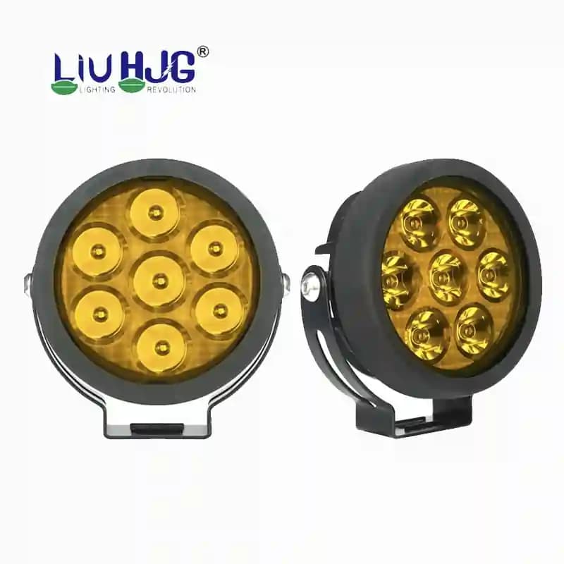 HJG 9 LED Round White Fog Light With Yellow Cap (90W) With Wiring Kit Harness And Switch Spot Driving Lamp Universal for Car, Bike and Motorcycle (set of 2) - PREMIUM