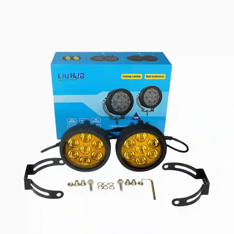HJG 9 LED Round White Fog Light With Yellow Cap (90W) With Wiring Kit Harness And Switch Spot Driving Lamp Universal for Car, Bike and Motorcycle (set of 2) - PREMIUM