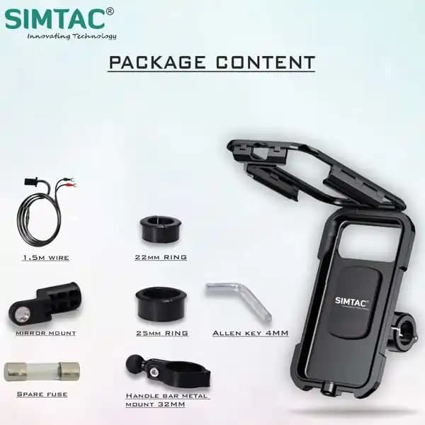 SIMTAC Mobile Holder Waterproof Wireless Charger With USB C For Bikes/ Scooters| MHWPWC-15C