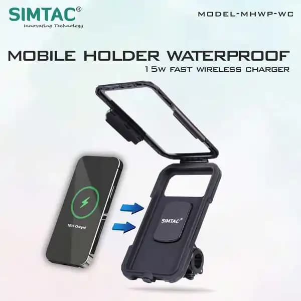 SIMTAC Mobile Holder Waterproof Wireless Charger With USB C For Bikes/ Scooters| MHWPWC-15C